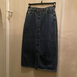 Vintage 90s Gloria Vanderbuilt Denim button Front Skirt  Sz 8